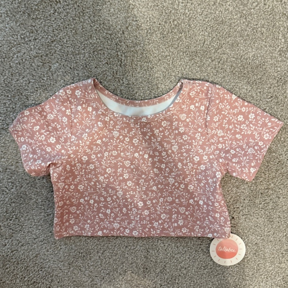 Pink and White Swim Top